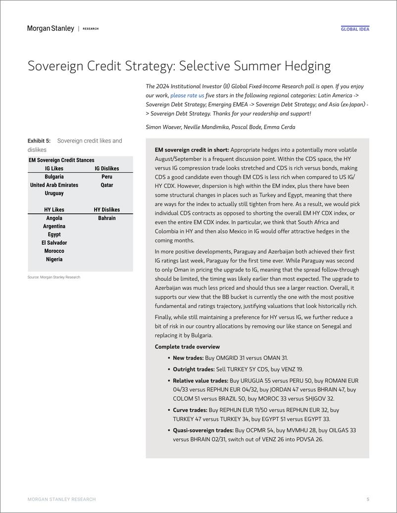 《Morgan Stanley Fixed-Global EM Strategist Hedging Requests-109492769》 - 第5页预览图