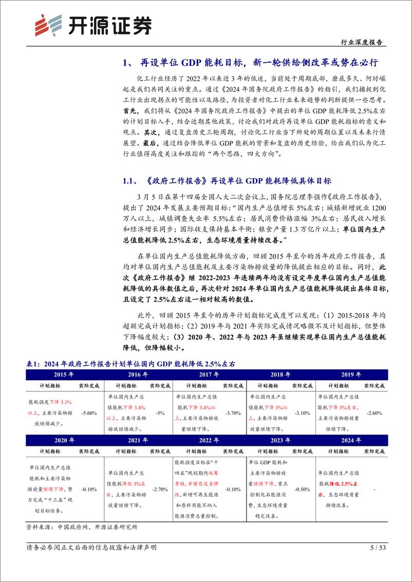 《基础化工行业化工周期新起点系列1：单位GDP能耗下降2.5%25目标及设备更新换代将深化化工结构性供给侧改革-240526-开源证券-53页》 - 第5页预览图