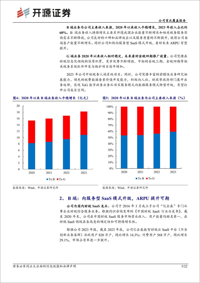 《税友股份(603171)公司首次覆盖报告：财税信息化龙头，B端＋G端双轮驱动成长-240729-开源证券-22页》 - 第5页预览图