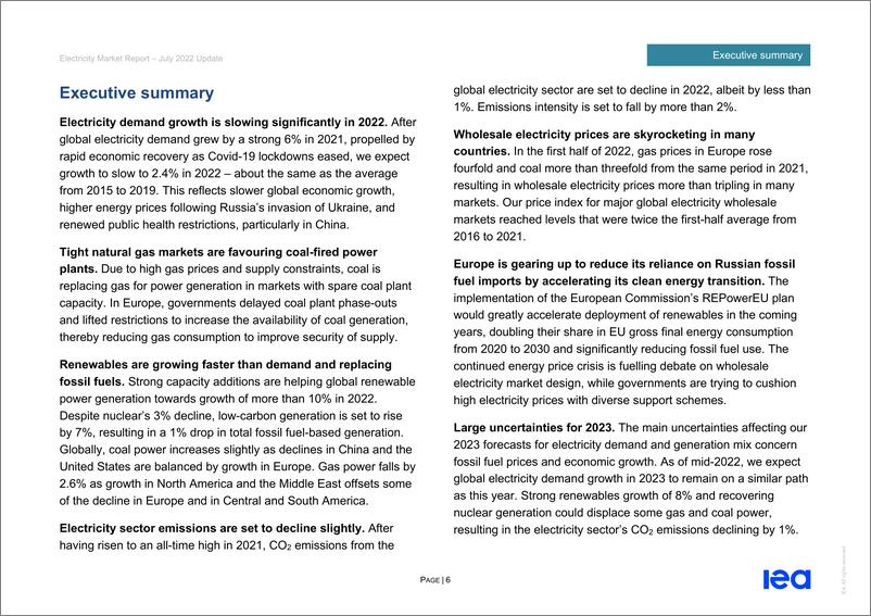 《电力市场报告+-+2022+年+7+月ElectricityMarketReport-July2022（IEA英文原版）-62页》 - 第7页预览图