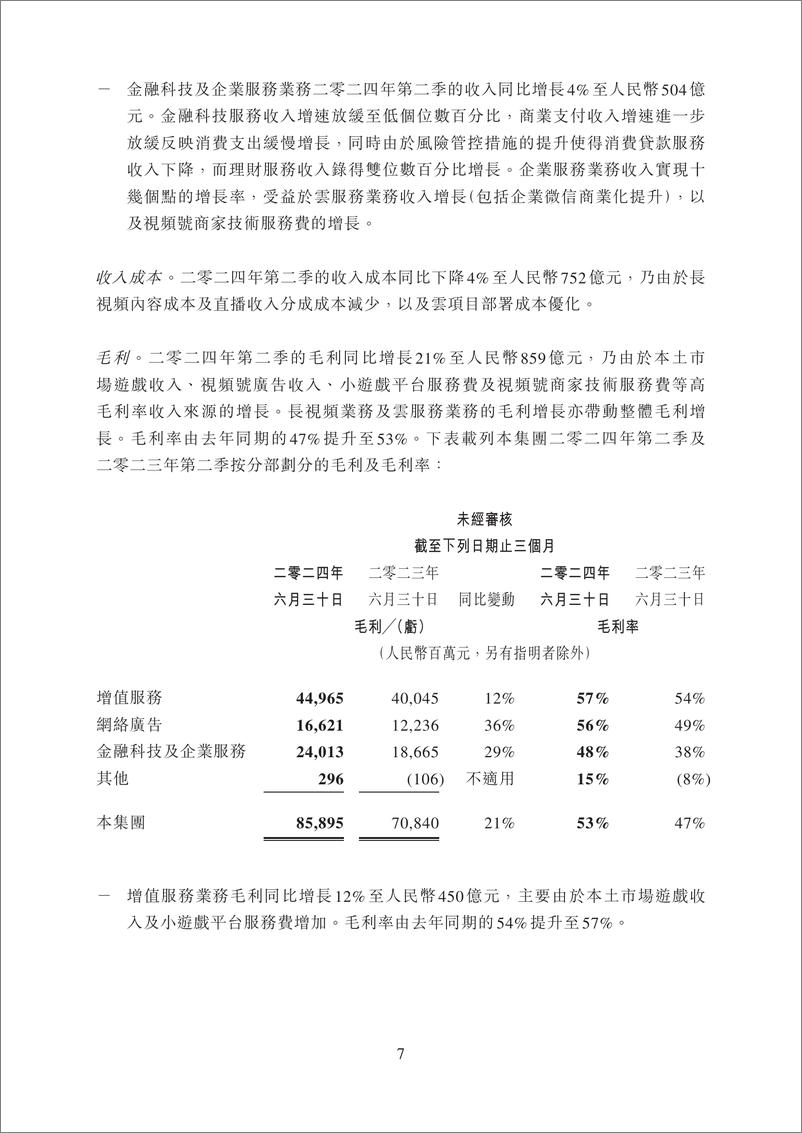 《腾讯控股有限公司2024年第二季度业绩报告》 - 第7页预览图