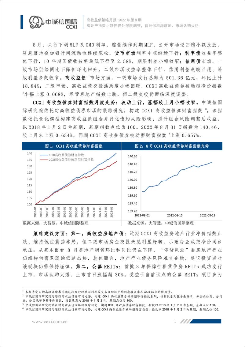 《中诚信-【2022年8月高收益债策略月报】房地产净价指数止跌但仍处深度调整，首批保租房REITs落地、市场认购火热-15页》 - 第2页预览图