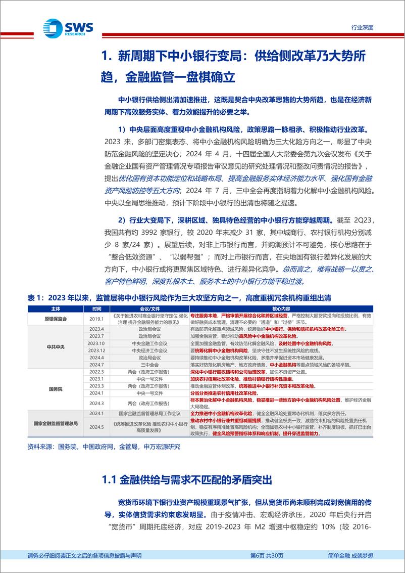 《银行业新周期、新格局系列报告之金融供给格局专题：中小银行供给侧改革缘何而起？谁能脱颖而出？-240819-申万宏源-30页》 - 第6页预览图