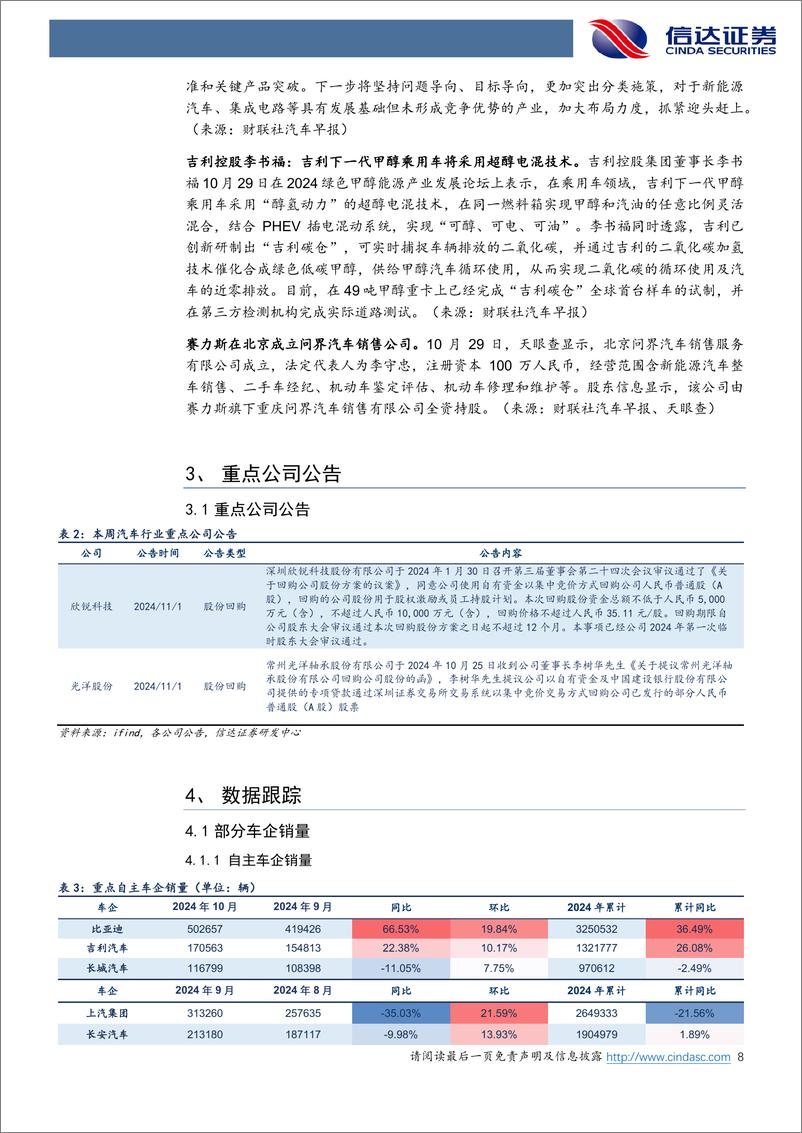 《汽车行业跟踪：汽车行业三季报收官，乘用车“金九”旺季带动行业同比增长-241103-信达证券-21页》 - 第8页预览图