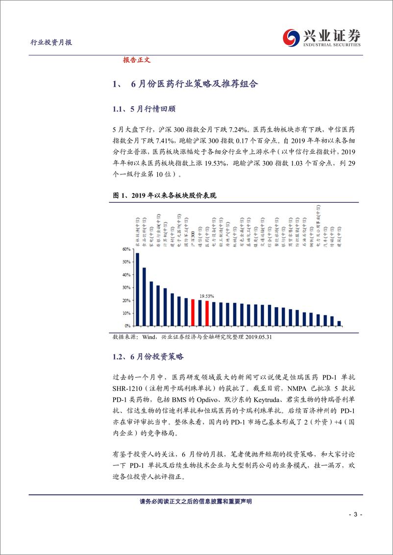 《医药行业2019年6月投资月报：PD~1新时代的猜想-20190603-兴业证券-34页》 - 第3页预览图