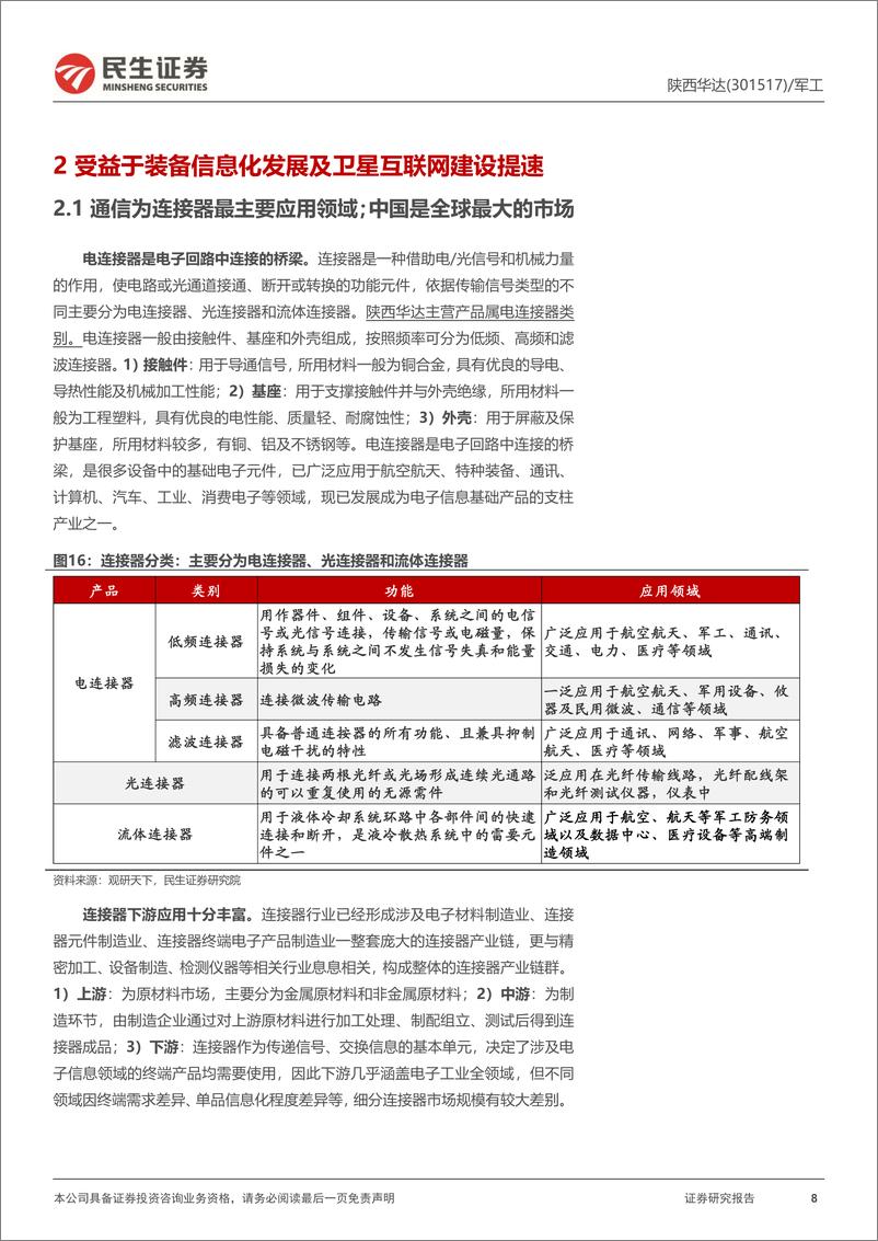 《陕西华达-301517.SZ-首次覆盖报告：电连接器先行者；卫星“黄金时代”打开成长空间-20240422-民生证券-29页》 - 第8页预览图