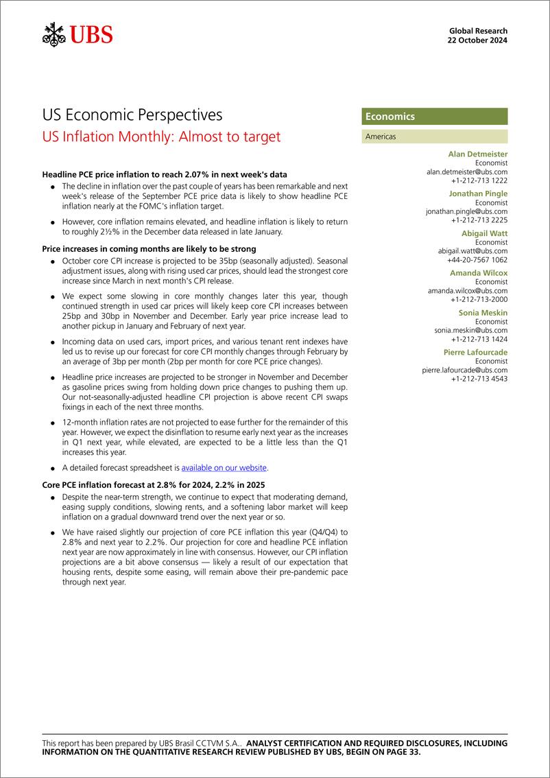 《UBS Economics-US Economic Perspectives _US Inflation Monthly Almost to ta...-110972927》 - 第1页预览图