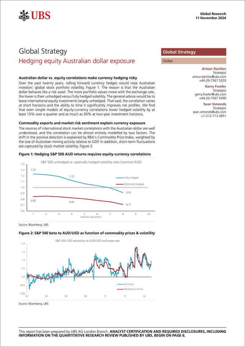 《UBS Equities-Global Strategy _Hedging equity Australian dollar exposure_ ...-111489286》 - 第1页预览图