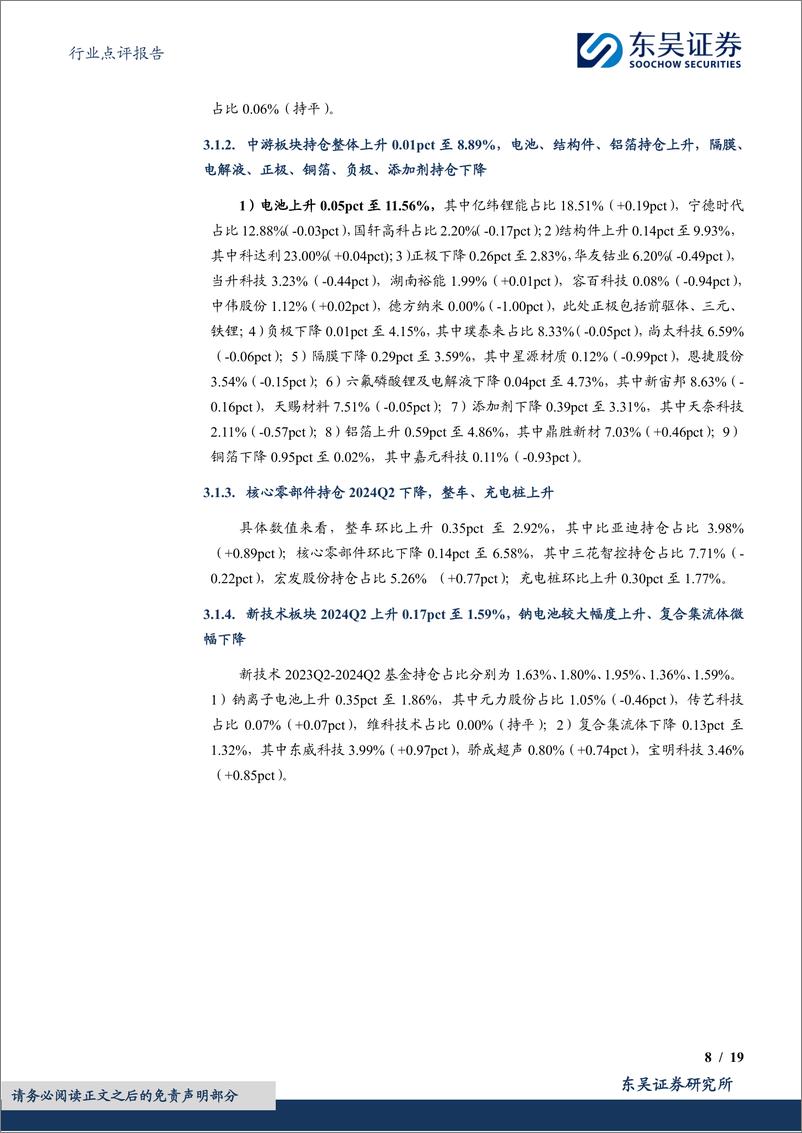 《电力设备行业点评报告：基于11819支基金2024年二季报的前十大持仓的定量分析，24Q2基金持仓深度，电新重仓Q2总体下降，电网、风电上升，电动车、光伏、工控、储能均下降-240722-东吴证券-19页》 - 第8页预览图