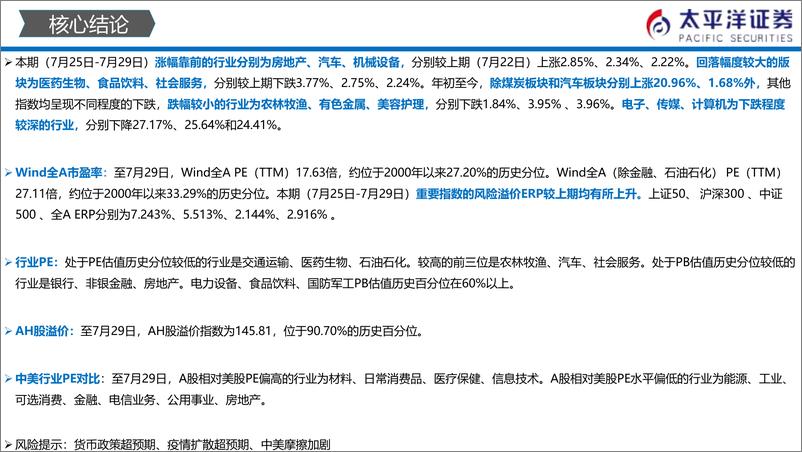 《全市场与各行业估值跟踪：中外股票估值追踪及对比-20220730-太平洋证券-27页》 - 第4页预览图