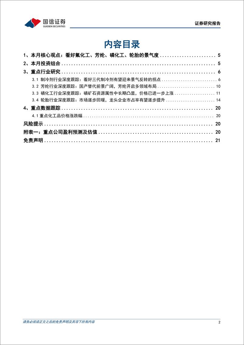 《化工行业2023年3月投资策略：看好氟化工、磷化工、芳纶、轮胎的投资方向-20230227-国信证券-22页》 - 第3页预览图