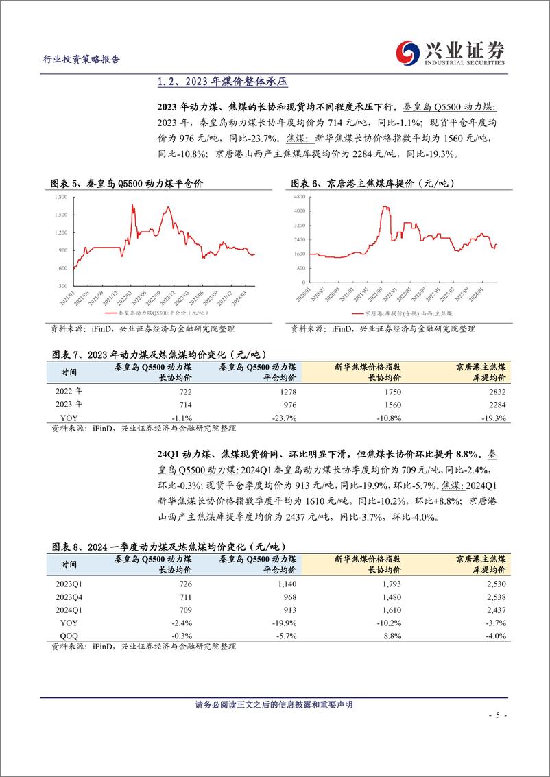 《煤炭行业2023年报及2024一季报总结：红利强化综合回报，板块再启估值新篇-240514-兴业证券-27页》 - 第5页预览图