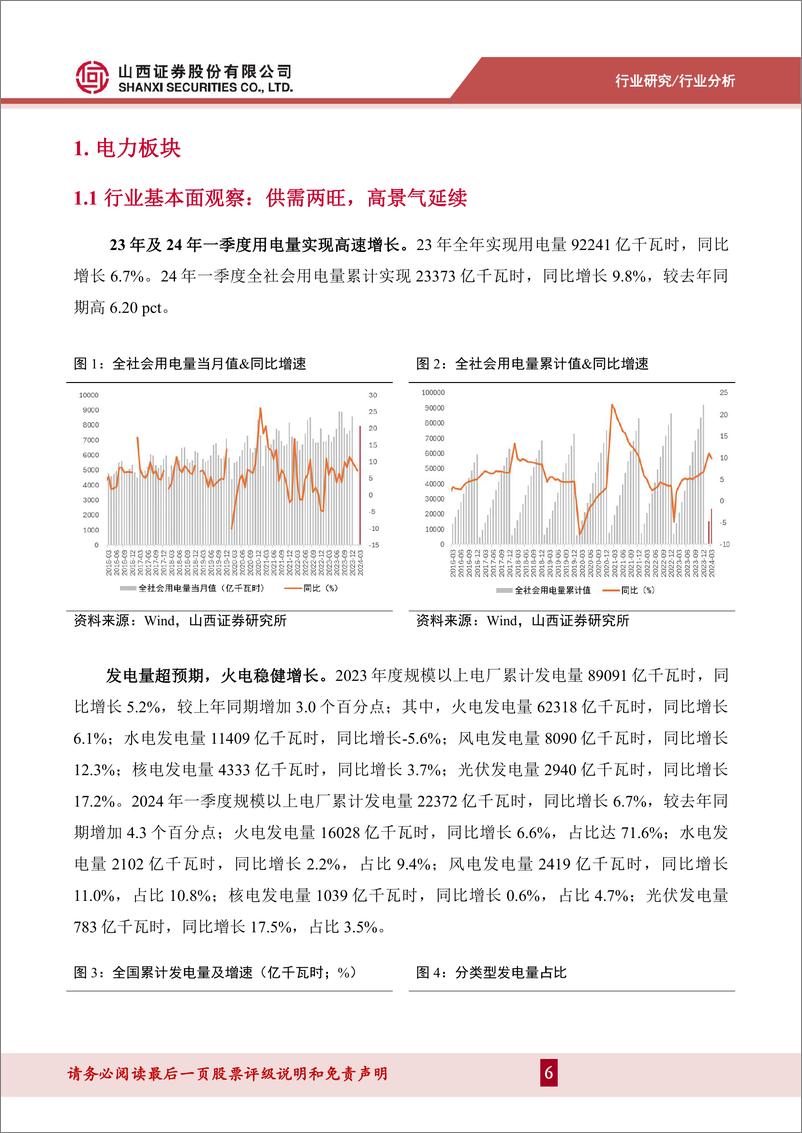 《电力及公用事业行业2023年报及2024年一季报综述：需求侧高增，火电业绩超预期-240523-山西证券-29页》 - 第6页预览图