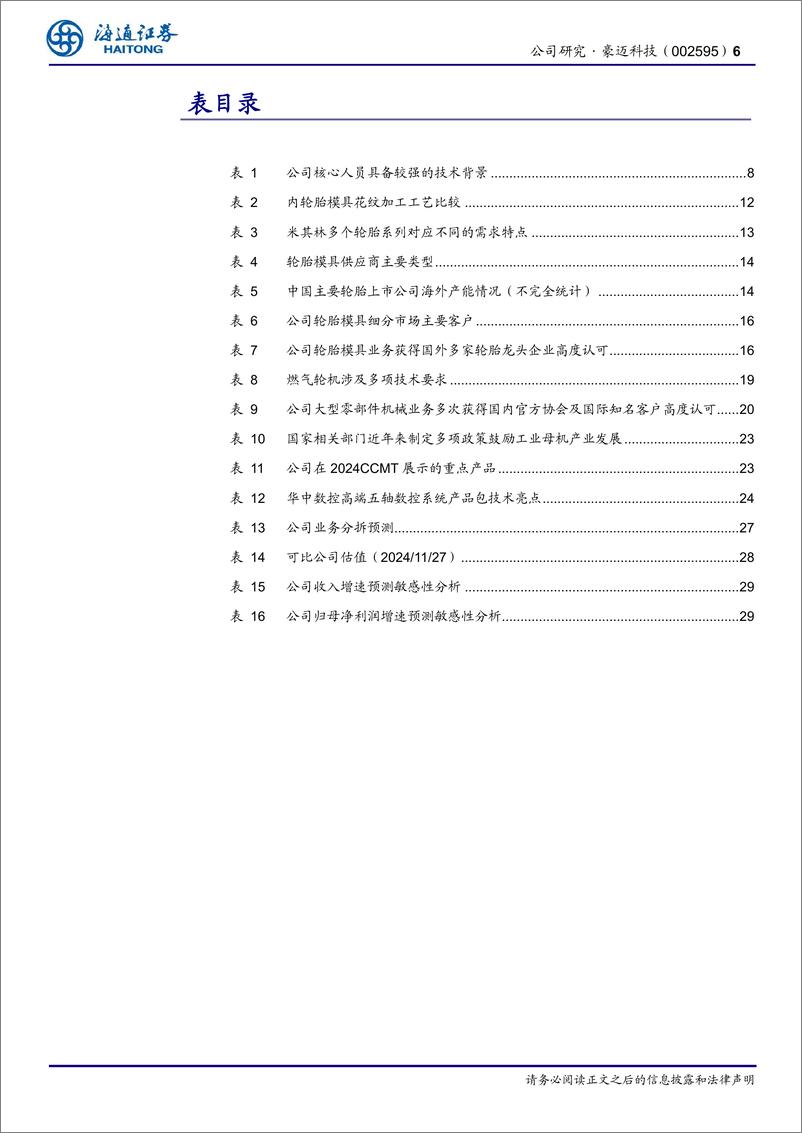 《豪迈科技(002595)公司研究报告：全球轮胎模具翘楚，大型铸件、五轴机床协同加速发展-241128-海通证券-31页》 - 第6页预览图