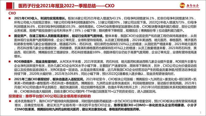 《医药行业CXO板块2021年报及22Q1季报总结：行业高景气度持续，业绩进入高速兑现期-20220510-西南证券-39页》 - 第3页预览图