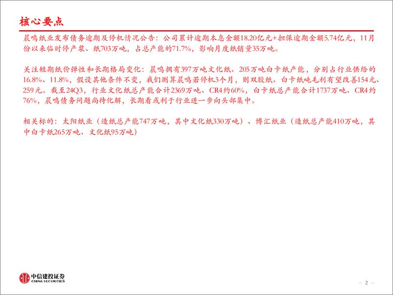 《造纸轻工行业24W47：晨鸣大规模停机，关注短期纸价弹性和长期格局变化-241124-中信建投-51页》 - 第2页预览图