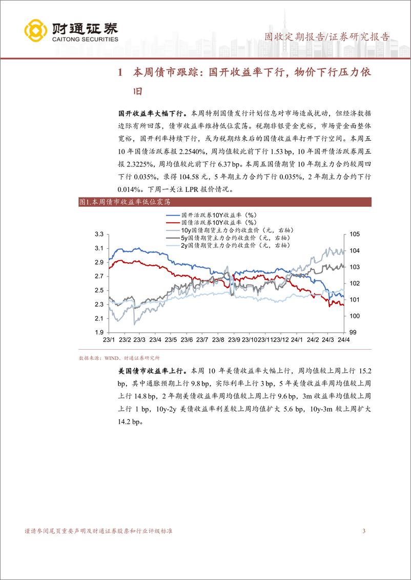 《固收定期报告：税期资金面仍宽松，国开收益率下行-240421-财通证券-14页》 - 第3页预览图