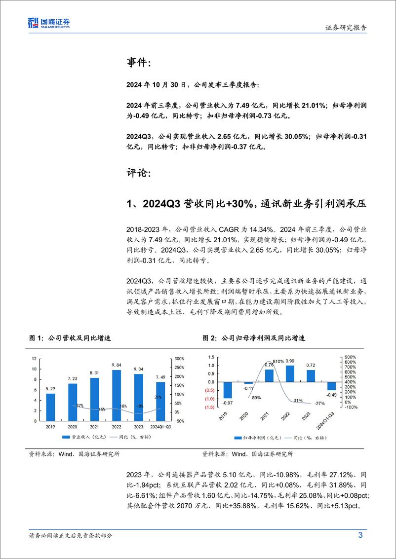 《华丰科技(688629)2024年三季报点评：Q3营收同比%2b30%25，加速拓展通讯新业务-241105-国海证券-12页》 - 第3页预览图