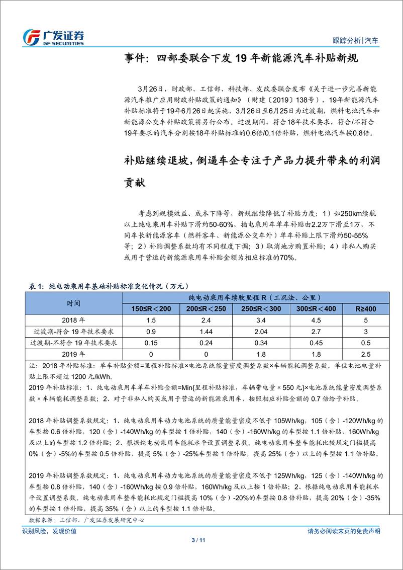 《汽车行业：19年新能源汽车补贴新规发布，着眼产业平稳过渡及高质发展-20190327-广发证券-11页》 - 第4页预览图