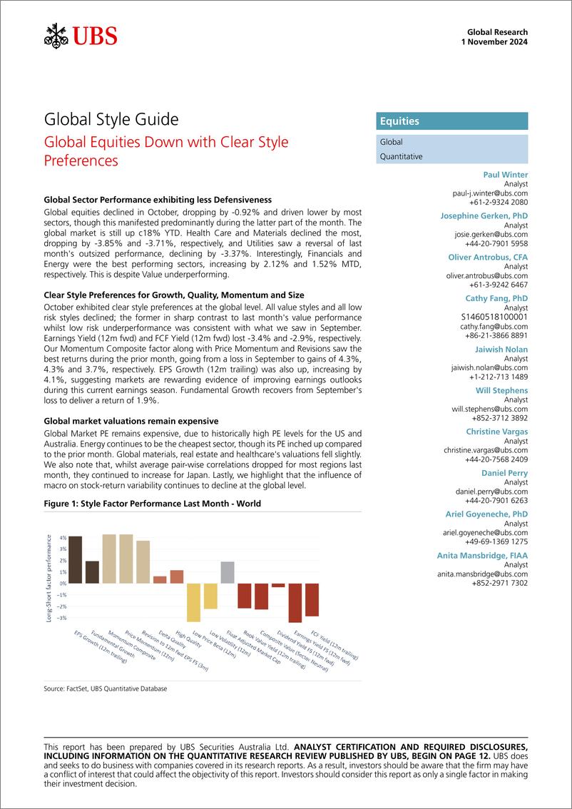 《UBS Equities-Global Style Guide _Global Equities Down with Clear Style Pr...-111261158》 - 第1页预览图