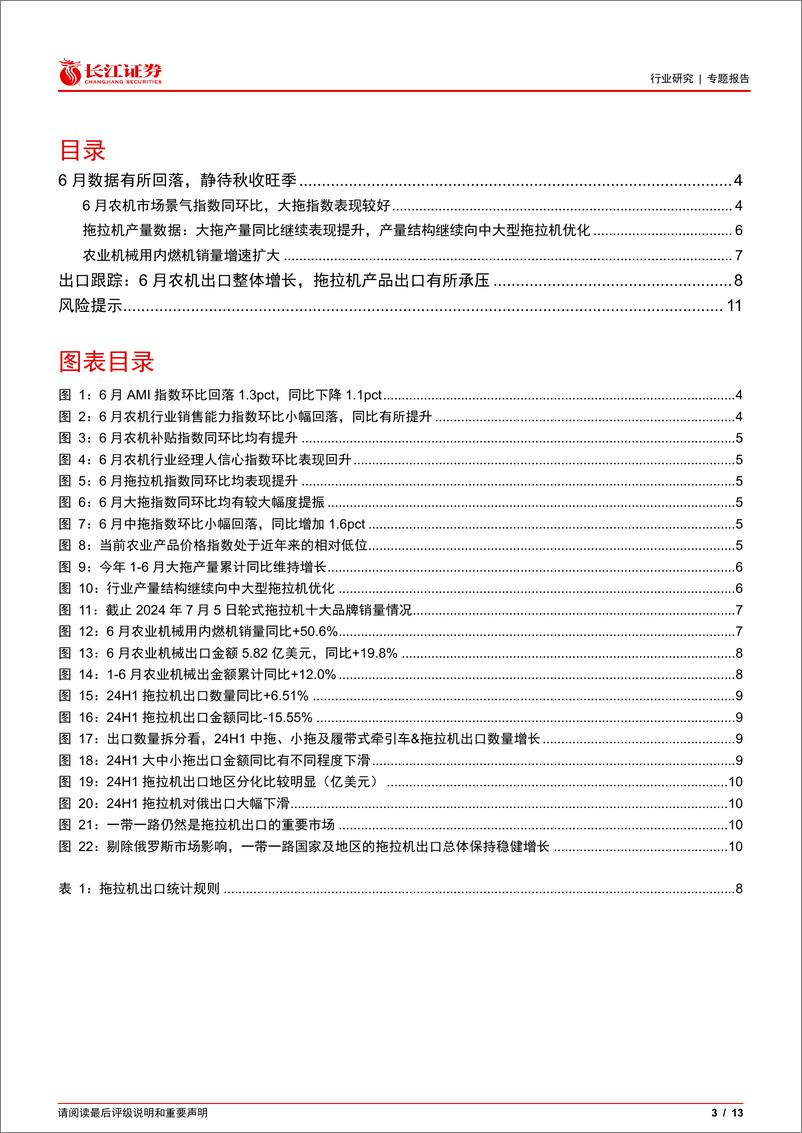 《农机行业6月景气跟踪：静待秋收旺季，出口喜忧参半-240723-长江证券-13页》 - 第3页预览图