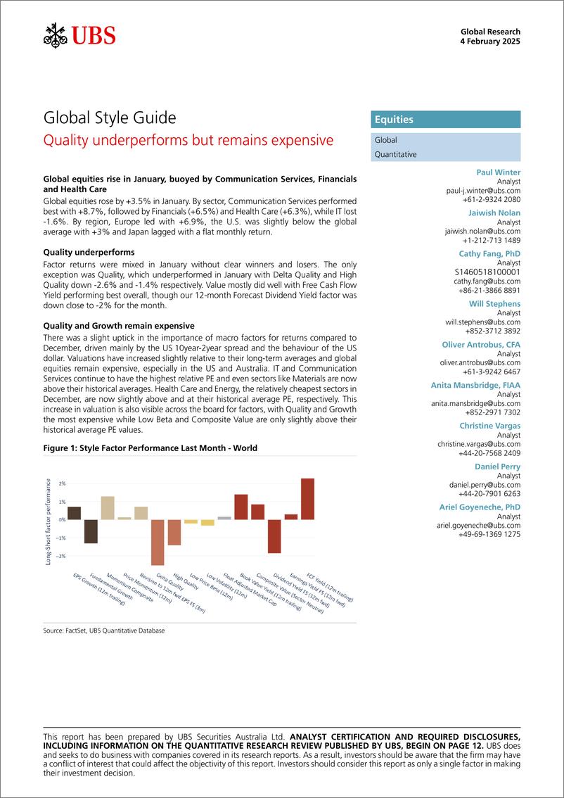 《UBS Equities-Global Style Guide _Quality underperforms but remains expens...-113275754》 - 第1页预览图