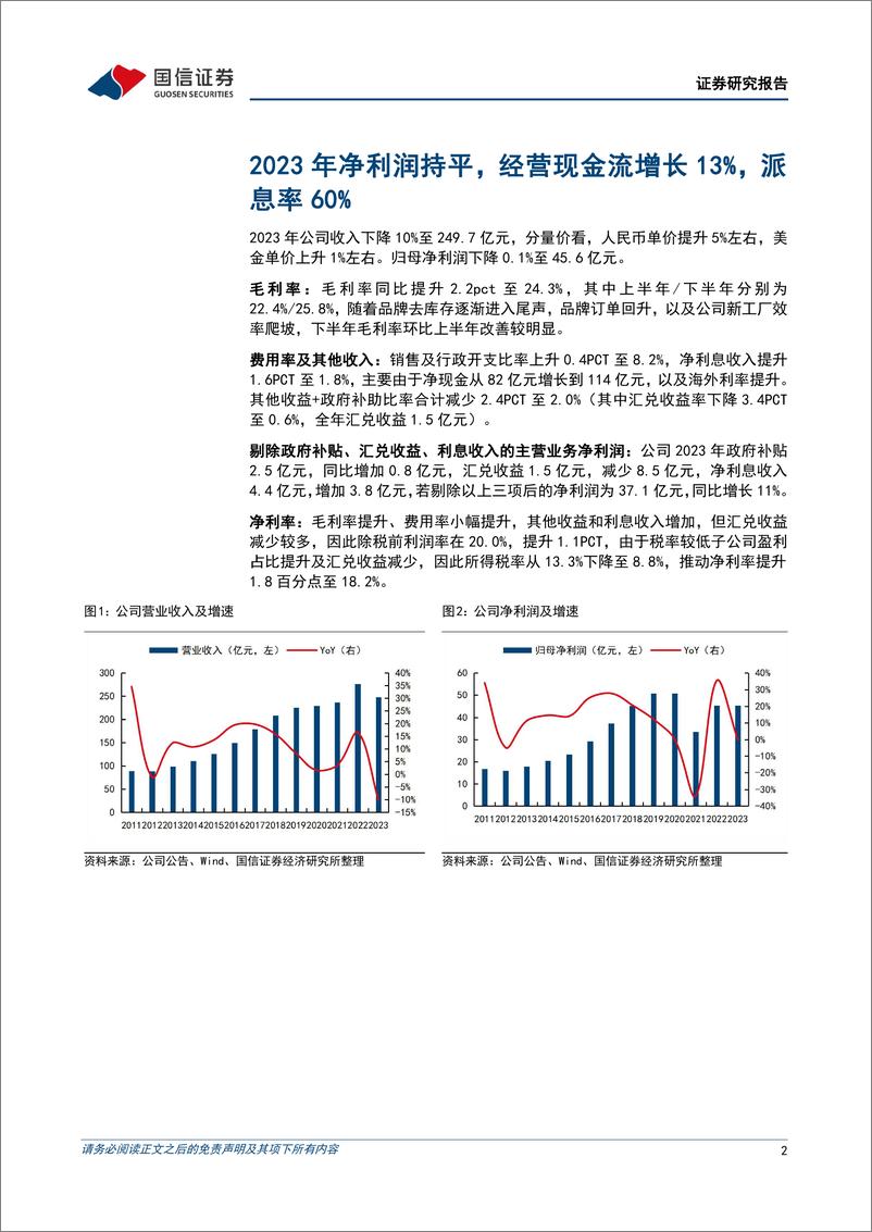 《申洲国际(02313.HK)2023年净利润持平，下半年毛利率修复至25.8%25-240327-国信证券-12页》 - 第2页预览图