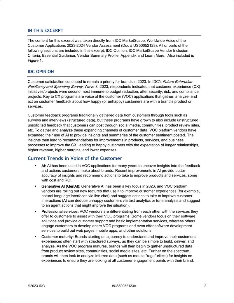 《IDC：市场前景：2023-2024年全球客户应用之声供应商评估报告（英文版）》 - 第2页预览图