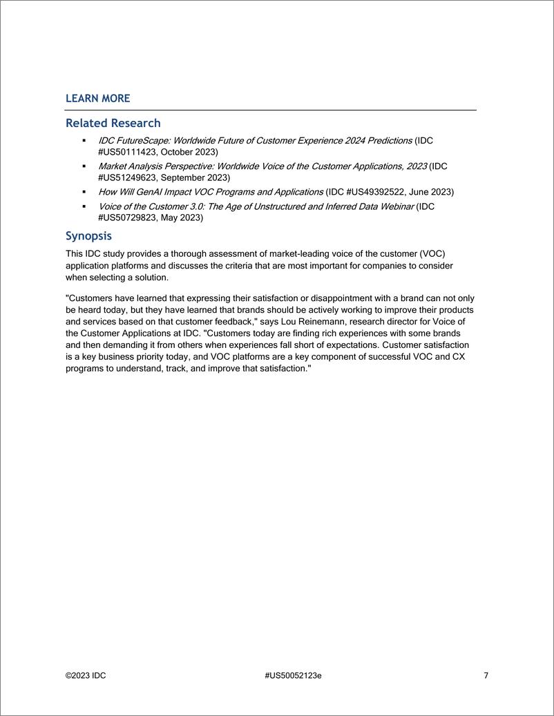 《IDC：市场前景：2023-2024年全球客户应用之声供应商评估报告（英文版）》 - 第7页预览图