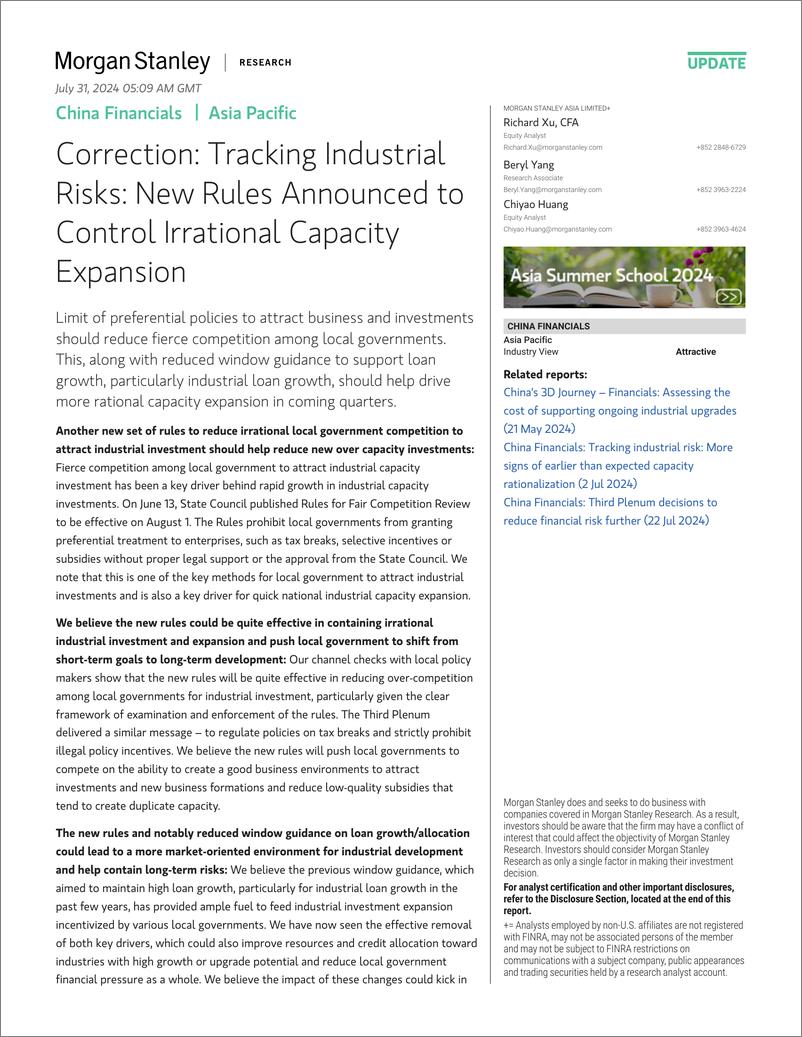 《Morgan Stanley-China Financials Correction Tracking Industrial Risks New...-109496357》 - 第1页预览图