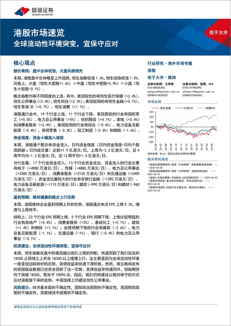 《港股市场速览：全球流动性环境突变，宜保守应对-240610-国信证券-18页》 - 第1页预览图