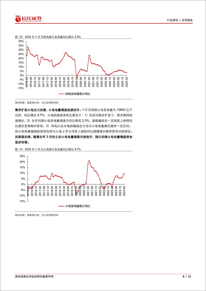 《公用事业行业：低基数与需求共振，用电及火电维持高增-240324-长江证券-12页》 - 第8页预览图