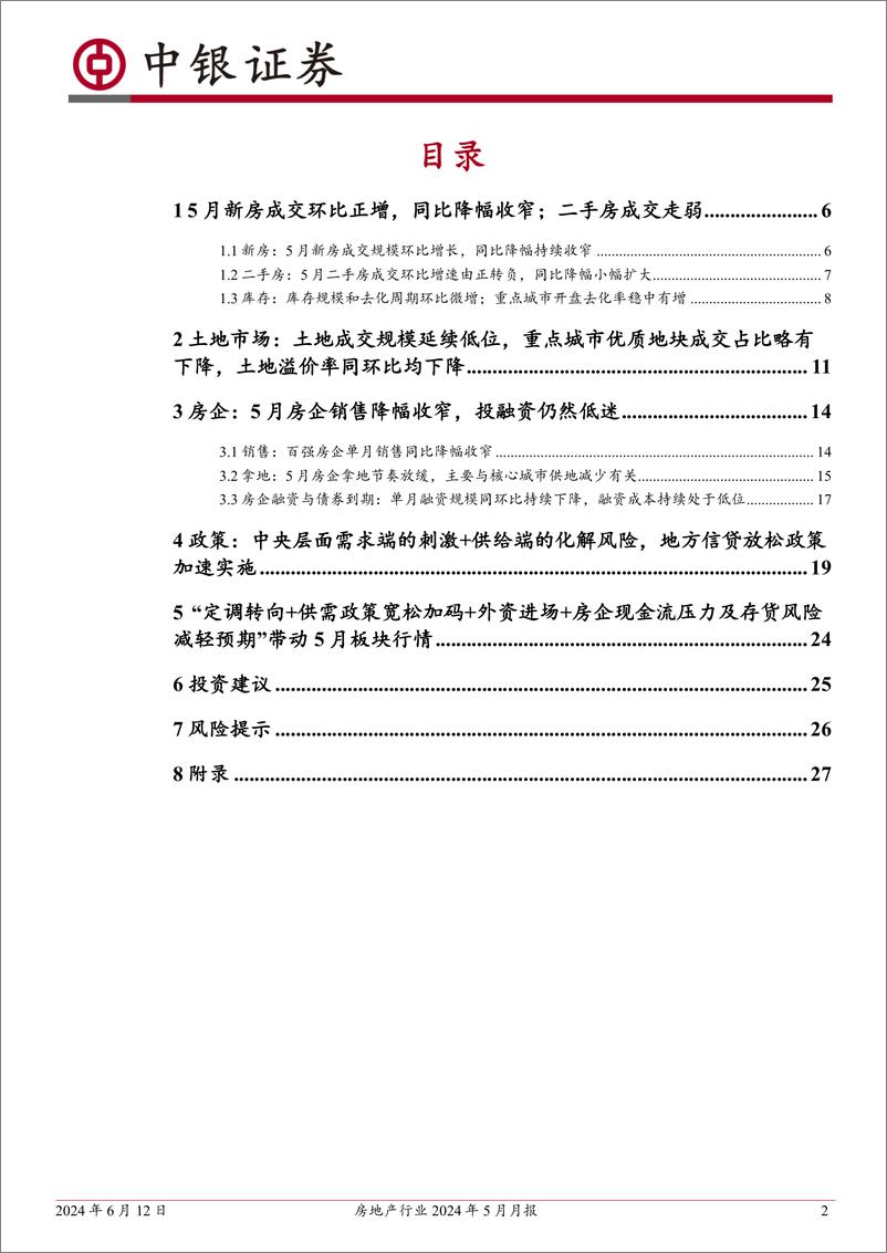 《房地产行业2024年5月月报：5月新房成交改善，二手房成交走弱；预计6月新政加持%2b年中冲刺，成交或有修复-240612-中银证券-29页》 - 第2页预览图