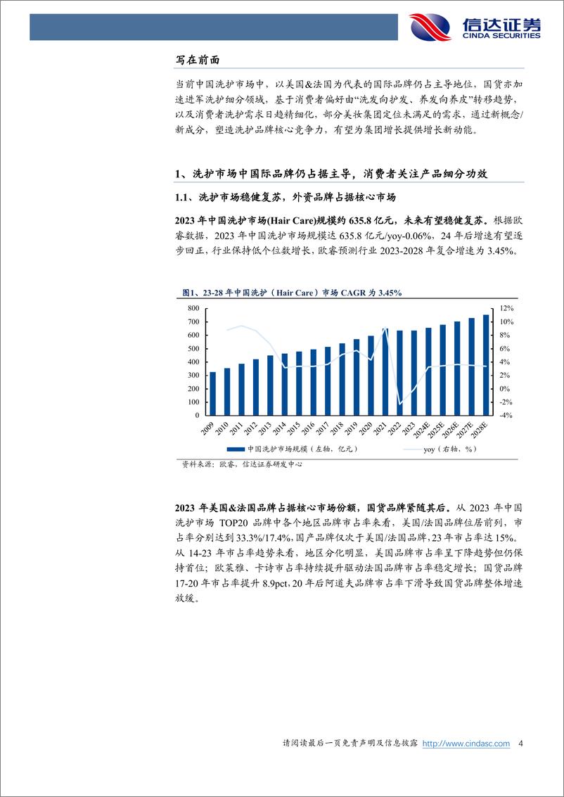 《信达证券-美护行业专题系列之八：国货洗护品牌以新概念／新成分实现差异化布局》 - 第4页预览图