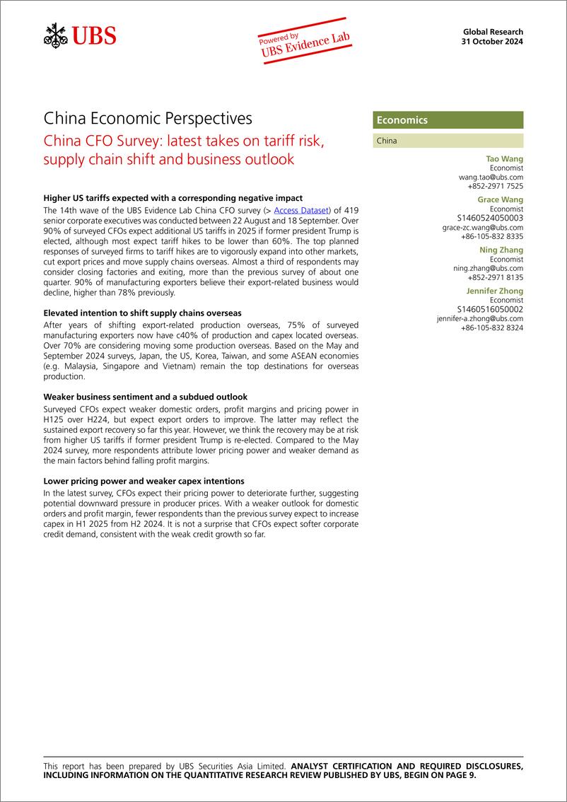 《UBS Economics-China Economic Perspectives _China CFO Survey latest takes ...-111208362》 - 第1页预览图