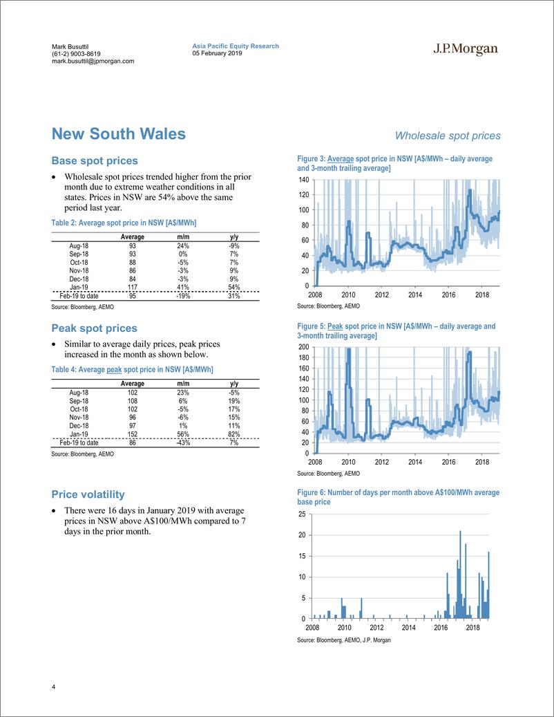 《J.P. 摩根-澳大利亚-公用事业行业-澳大利亚公用事业：批发电力数据观察（2019年2月）-2019.2.5-29页》 - 第5页预览图