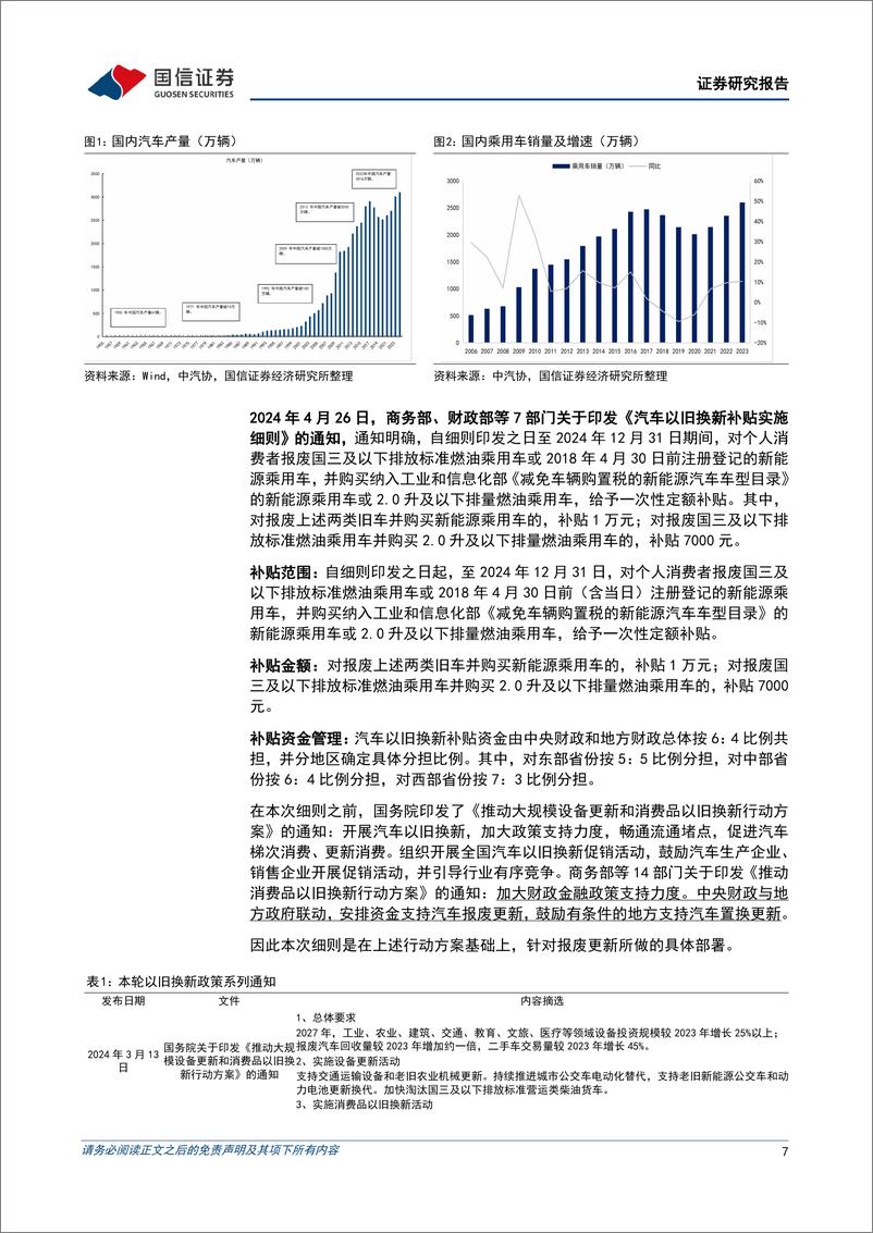 《汽车行业5月投资策略暨年报一季报总结：出海主线业绩表现突出，以旧换新政策抬升全年销量预期-240512-国信证券-52页》 - 第7页预览图