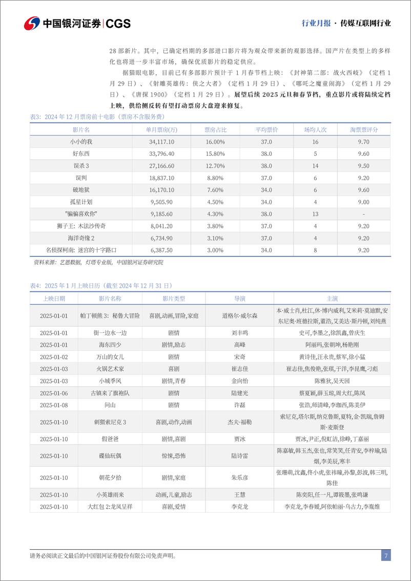 《传媒互联网行业12月行业月报：微信持续布局电商产业链，关注春节档票房表现-250105-银河证券-29页》 - 第7页预览图