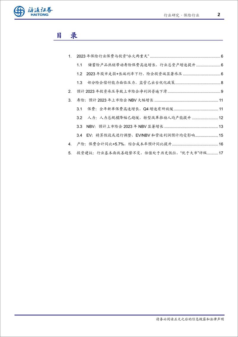 《保险行业2023年报前瞻：投资与保费“冰火两重天”，净利润承压而NBV高增长》 - 第2页预览图