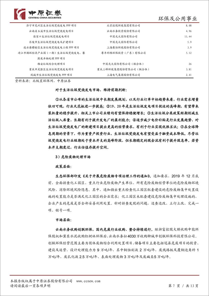 《环保及公用事业行业月报：首家环卫服务公司IPO过会，关注固废处理领域-20191122-中原证券-13页》 - 第8页预览图