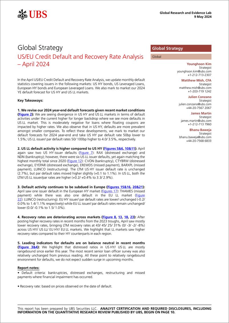 《UBS Equities-Global Strategy _USEU Credit Default and Recovery Rate Anal...-108140272》 - 第1页预览图