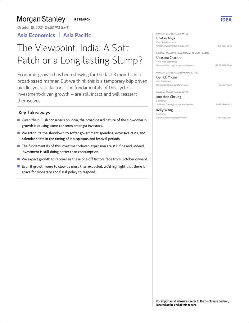 《Morgan Stanley Fixed-Asia Economics The Viewpoint India A Soft Patch or a Long...-110837796》 - 第1页预览图