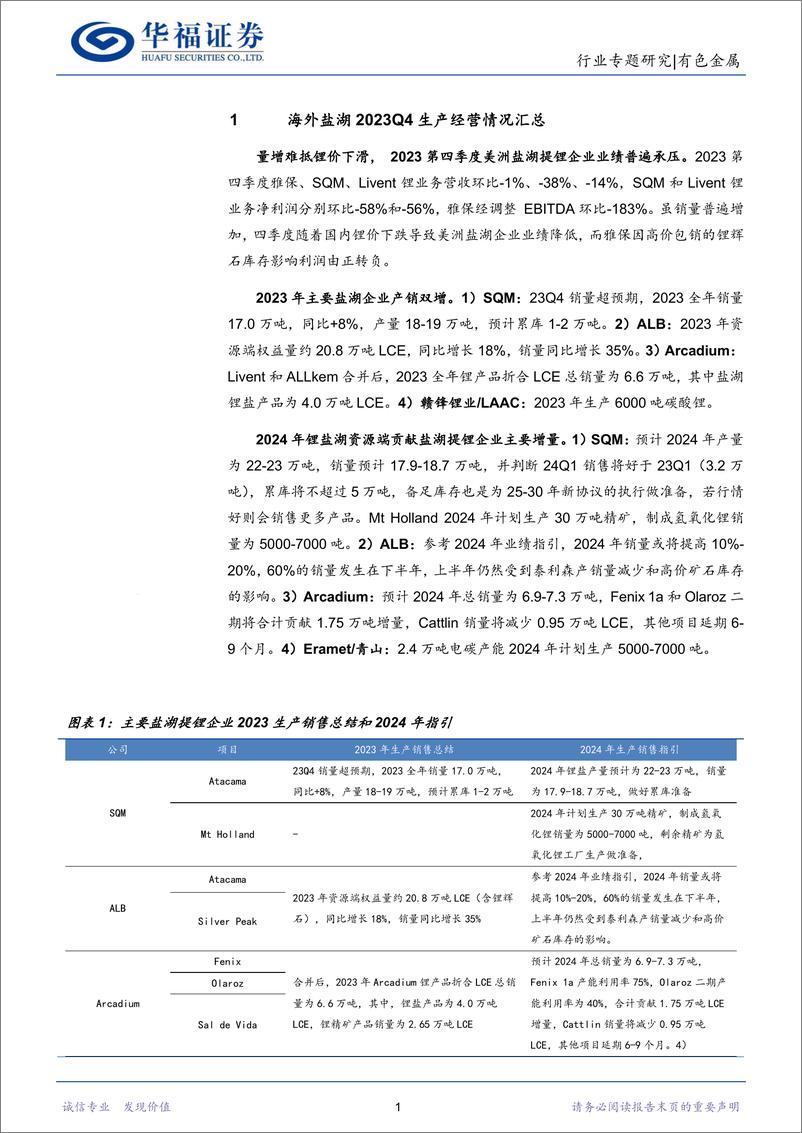 《锂行业专题研究：2023Q4海外盐湖跟踪，量增难抵锂价下滑，南美盐湖远期供给不确定加强-240306-华福证券-29页》 - 第3页预览图