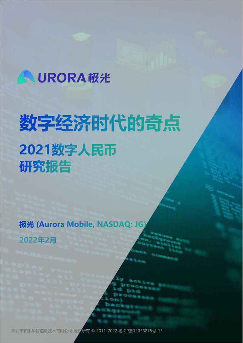 报告《2021年数字人民币研究报告：数字经济时代的奇点-极光》的封面图片