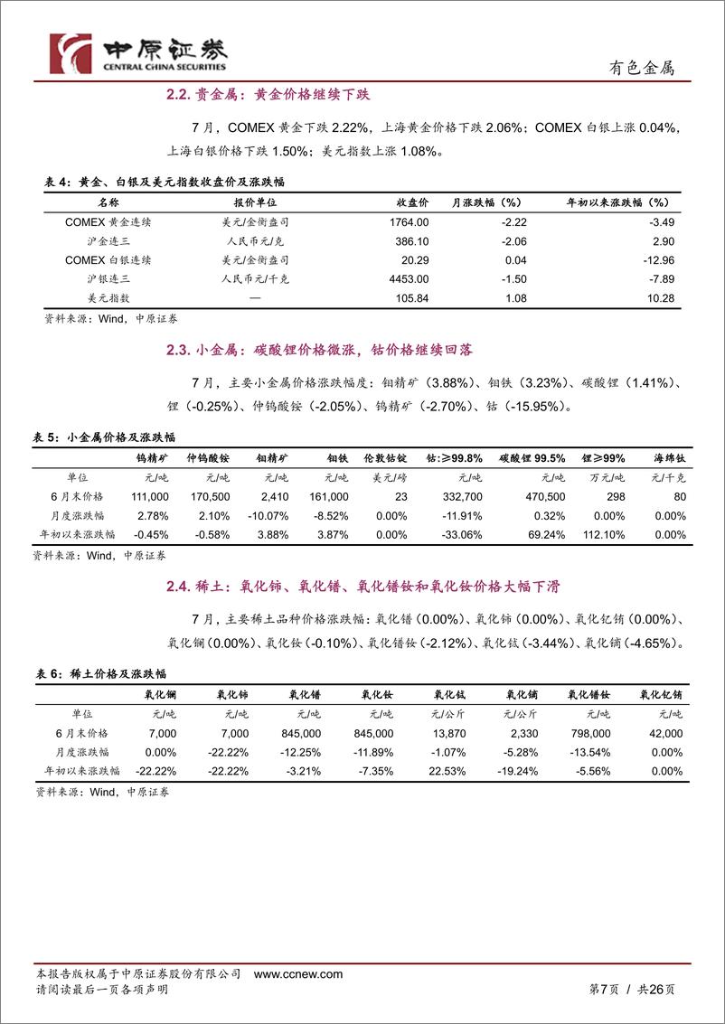 《有色金属行业月报：美联储加息落地，金属板块涨跌分化-20220801-中原证券-26页》 - 第7页预览图