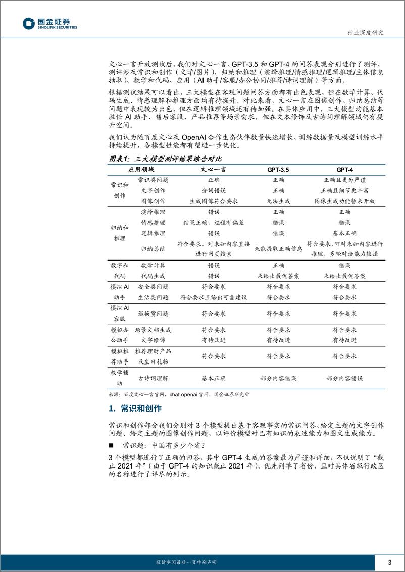 《计算机行业深度研究：文心一言、GPT3.5及GP4的应用测评对比-20230319-国金证券-32页》 - 第4页预览图