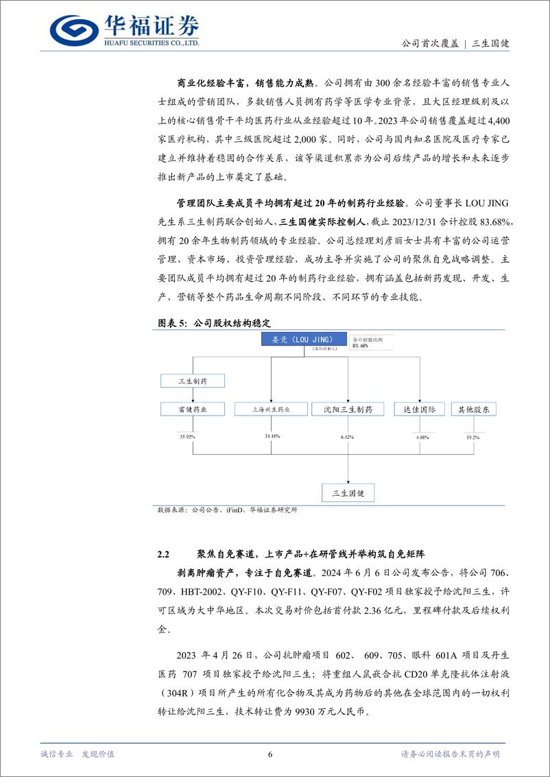 《三生国健(688336)聚焦自免赛道，产品%2b管线并举构筑自免矩阵-240624-华福证券-25页》 - 第6页预览图