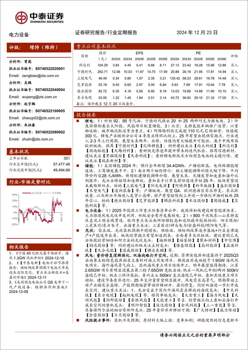 《电力设备行业：宁德推出两类标准换电块，江苏启动第二轮7.65GW海风竞配-241223-中泰证券-21页》 - 第1页预览图