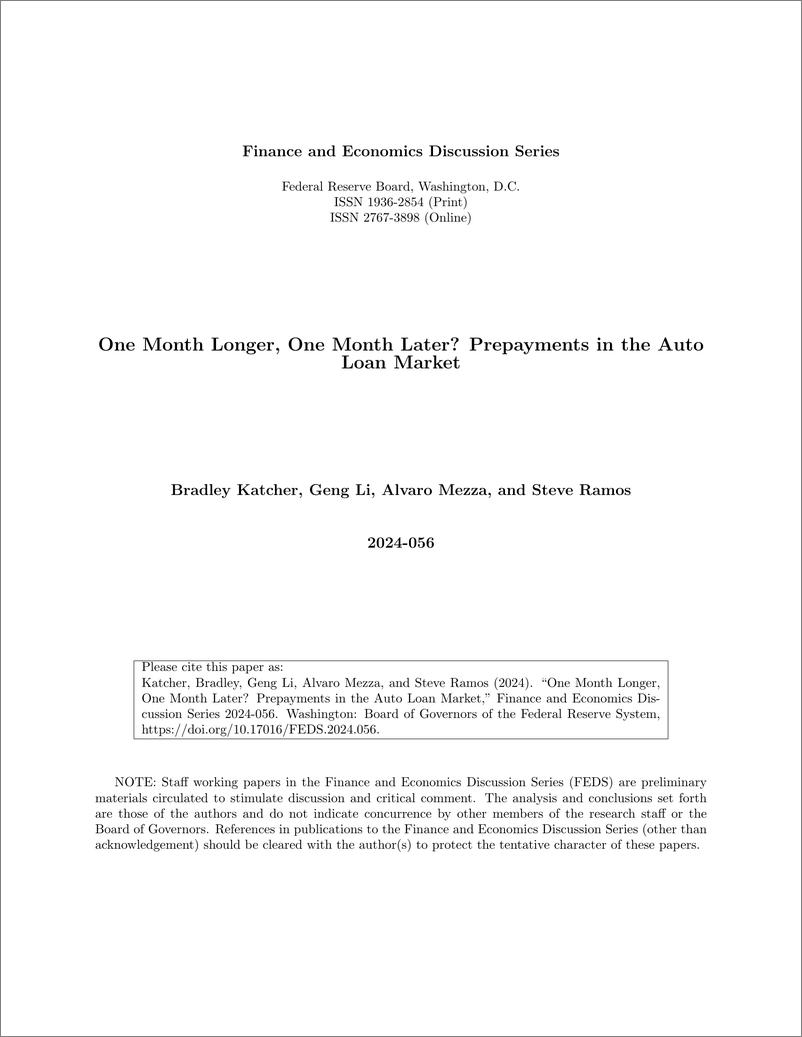 《美联储-一个多月，一个月后？汽车贷款市场的预付款（英）-2024.7-66页》 - 第1页预览图