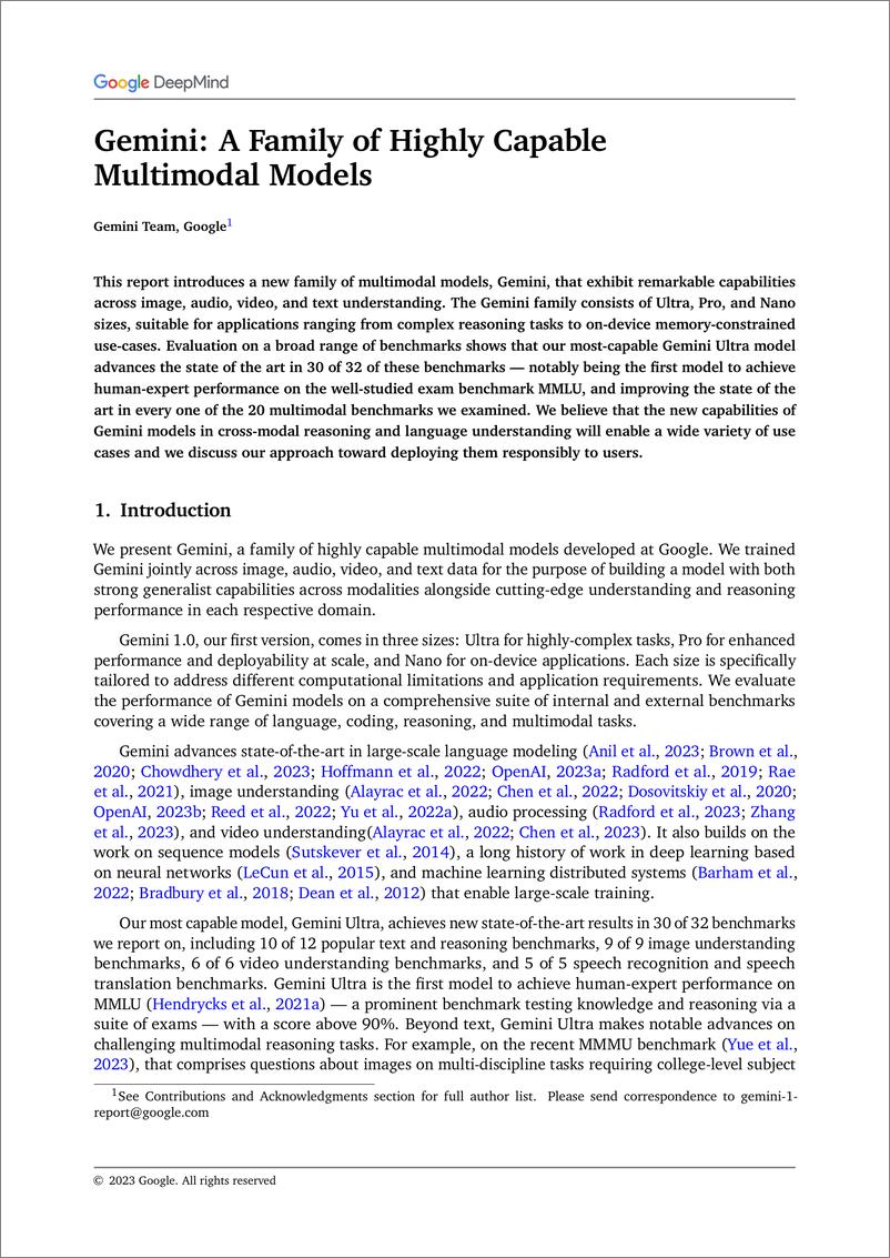《谷歌：大模型Gemini技术报告 》 - 第1页预览图